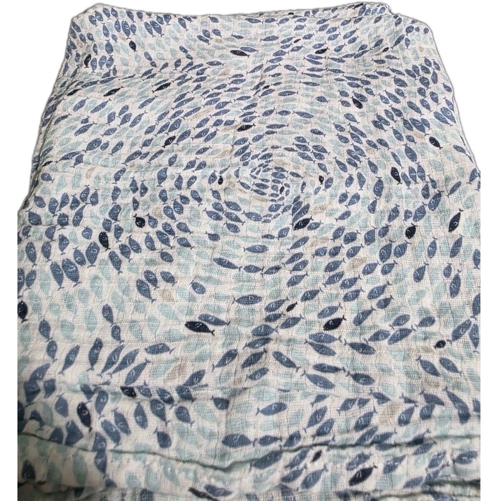 aden + anais Blue School Of Fish Muslin Swaddle Baby Blanket | Ocean Undersea